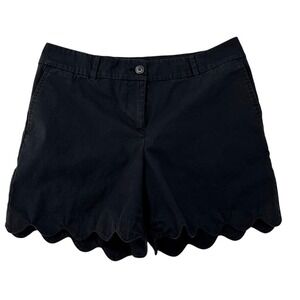 Talbots Scalloped Hem Shorts Women Size 4 Black Excellent Cotton Stretch Casual